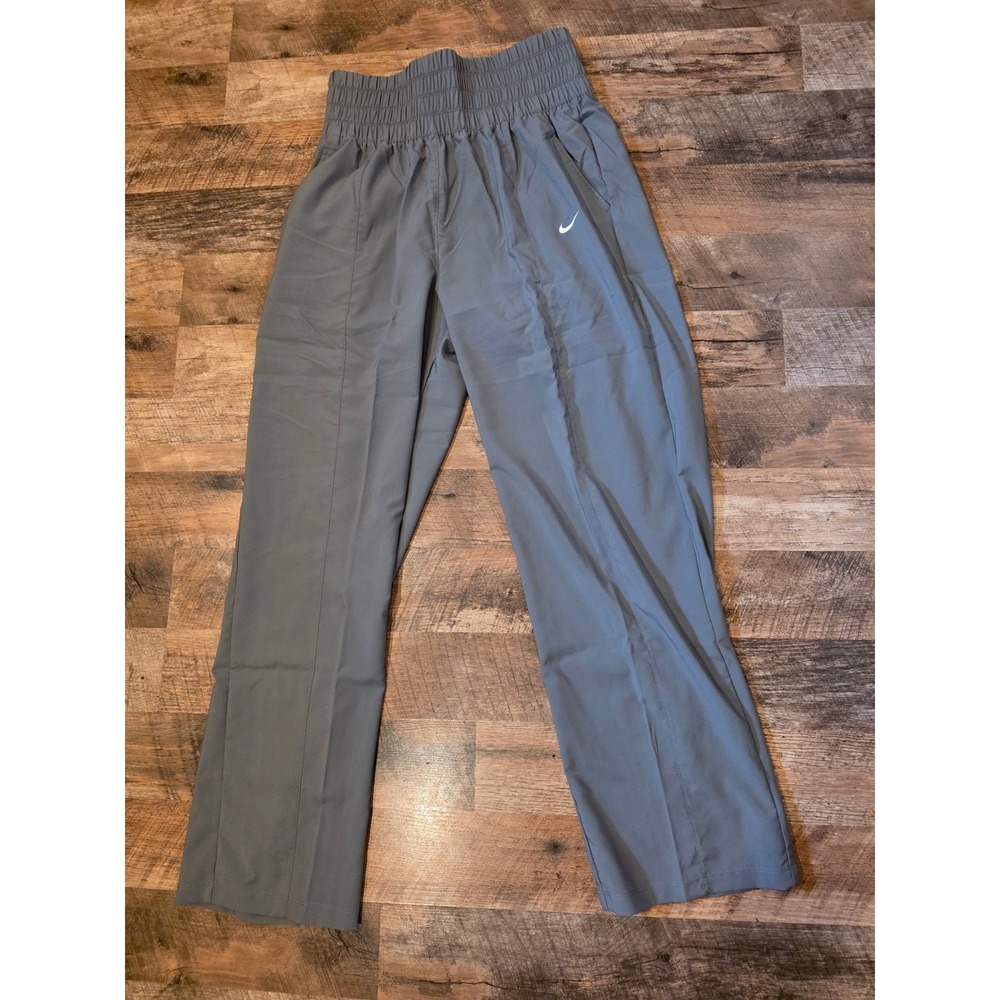 Nike Womens Training Smocked‎ High Rise Woven Pants Grey Medium NWT